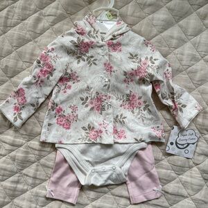Little Me 3 Piece Floral Pink and White Baby Outfit Set, 3mo, NWT